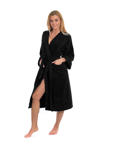 Dámský župan model KIMONO s výšivkou 05 Black