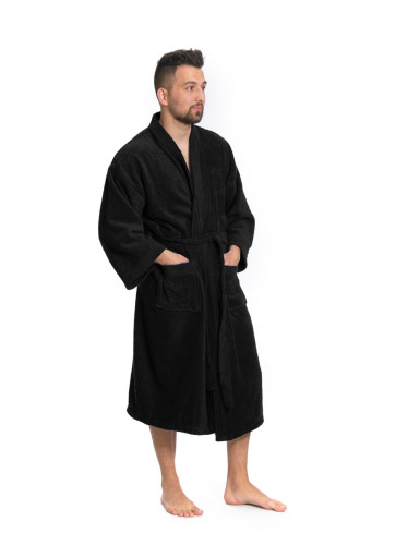 Pánský župan model KIMONO s výšivkou 05 Black