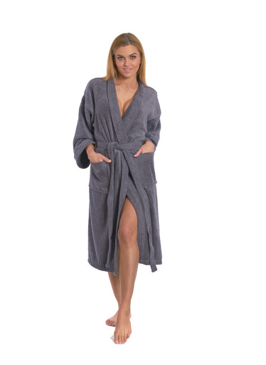 Dámský bavlněný župan model KIMONO 02 Dark Grey