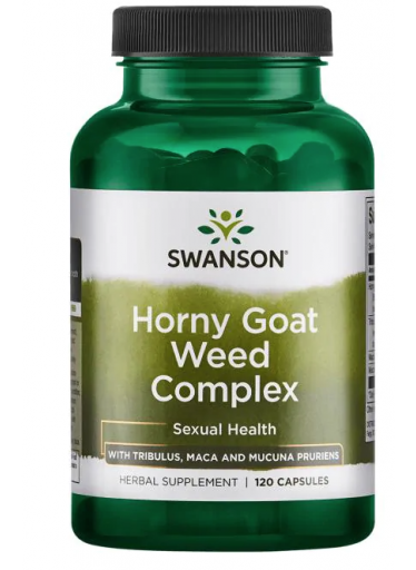 Swanson Horny Goat Weed Complex (Škornice extrakt s Kotvičníkem a Macou), 120 kapslí