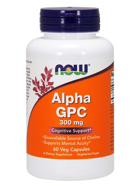 NOW Alpha GPC (L-alfa-glyceryl fosforyl cholin), 300 mg, 60 rostlinných kapslí