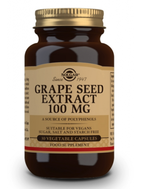 Solgar Grape Seed Extract, extrakt z hroznových jader, 100 mg, 30 rostlinných kapslí