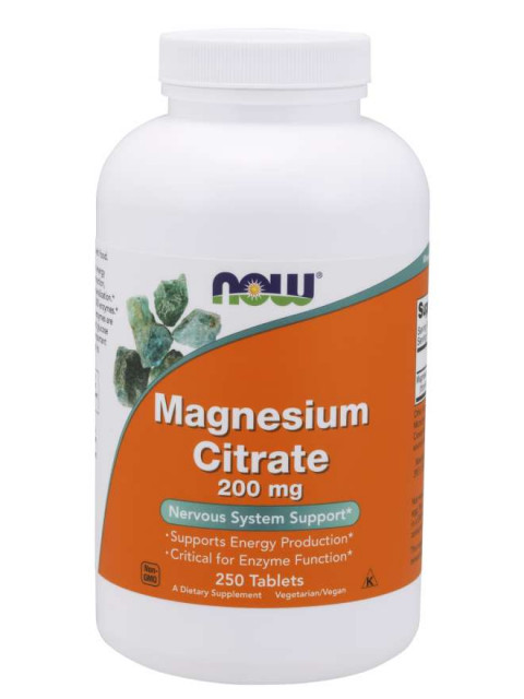 NOW Magnesium Citrate (hořčík citrát), 200 mg, 250 tablet