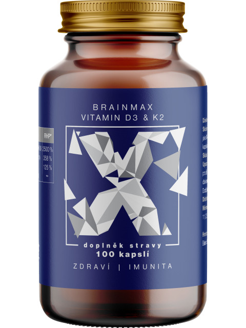 BrainMax Vitamin D3 & K2, 5000 IU / K2 jako MK7 150 mcg, 100 kapslí - EXPIRACE 1/2025