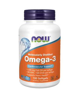 NOW Omega-3, molekulárně destilované, 100 softgelových kapslí