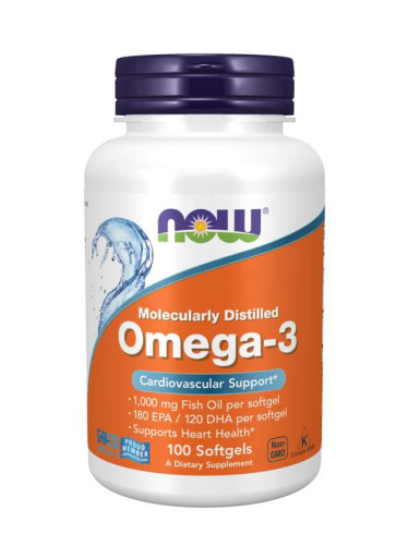 NOW Omega-3, molekulárně destilované, 100 softgelových kapslí