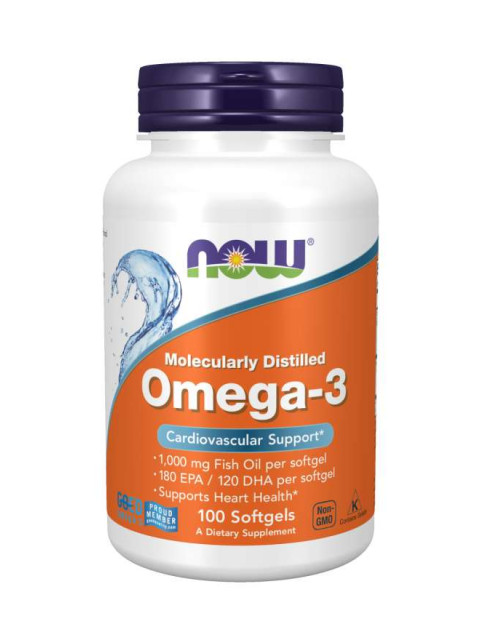 NOW Omega-3, molekulárně destilované, 100 softgelových kapslí