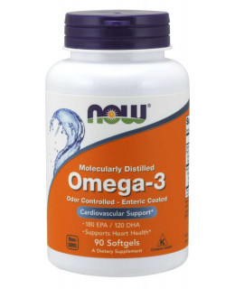 NOW Omega-3, molekulárně destilované a enterosolventní kapsle, 90 softgelových kapslí