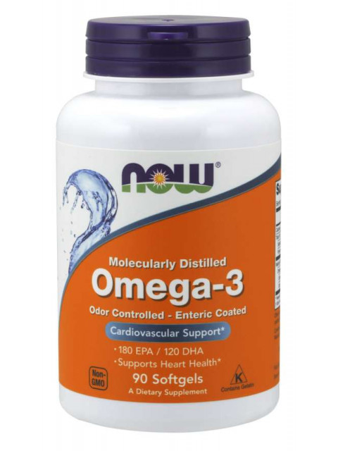 NOW Omega-3, molekulárně destilované a enterosolventní kapsle, 90 softgelových kapslí