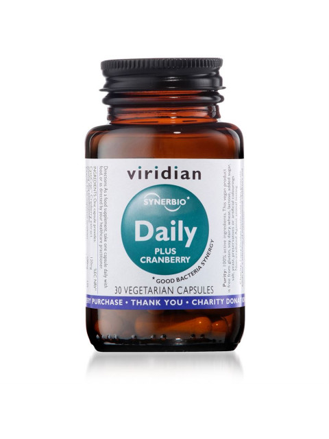 Viridian Synerbio Daily+ Cranberry (Směs probiotik a prebiotik s brusinkovým extraktem), 30 kapslí