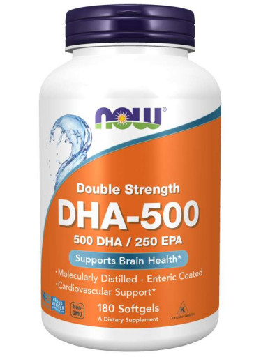 NOW DHA-500, 500 DHA/250 EPA, Omega 3, 180 softgelových kapslí