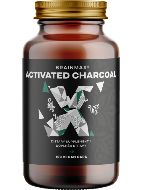 BrainMax Activated Charcoal, aktivní uhlí z kokosových skořápek, 575 mg, 100 rostlinných kapslí