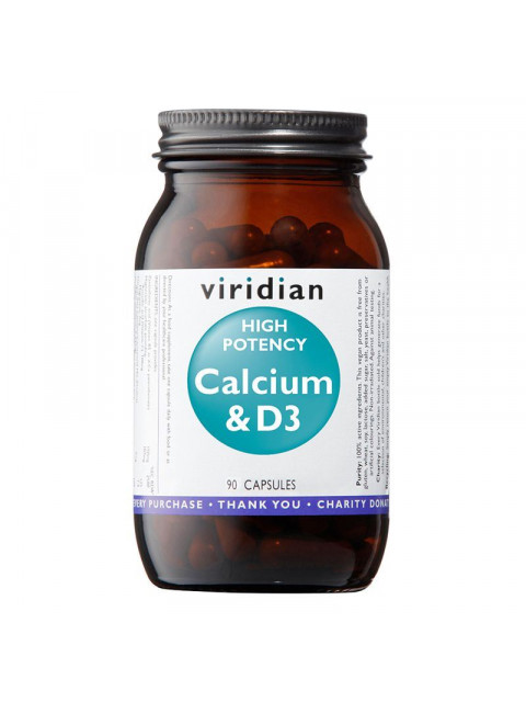 Viridian High Potency Calcium and D3 (Vápník s vitamínem D3), 90 kapslí