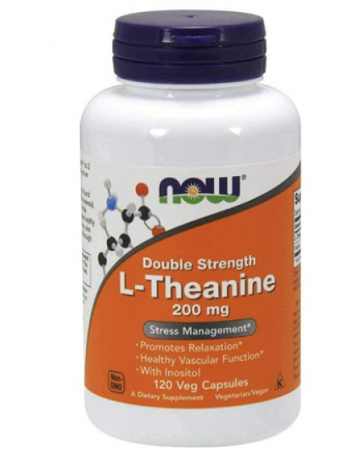 NOW L-Theanine s Inositolem Double Strength, 200 mg, 120 rostlinných kapslí