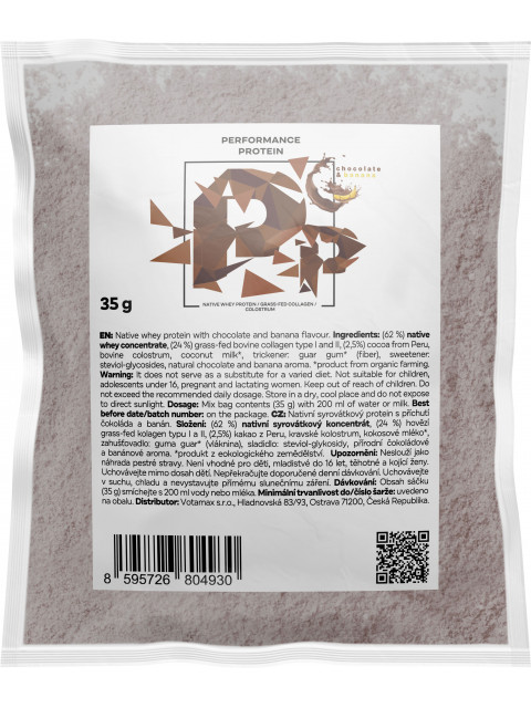 Performance protein, nativní syrovátkový protein, čokoláda a banán, 30 g