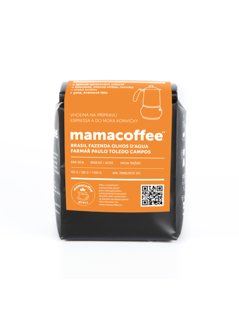 mamacoffee výběrová káva Brasil fazenda Olhos d' Agua zrnková 250 g - čokoláda, lískový oříšek, rozinky - EXPIRACE 4/2025