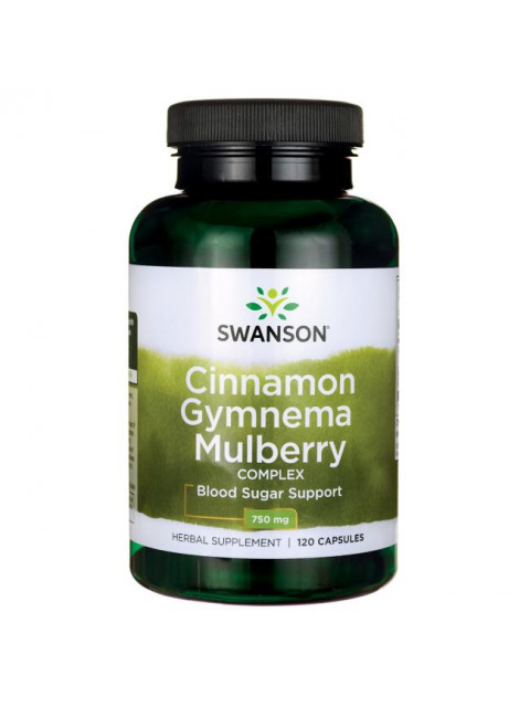 Swanson Cinnamon Gymnema Mulberry Complex (komplex moruše, skořice, gymnema), 120 kapslí