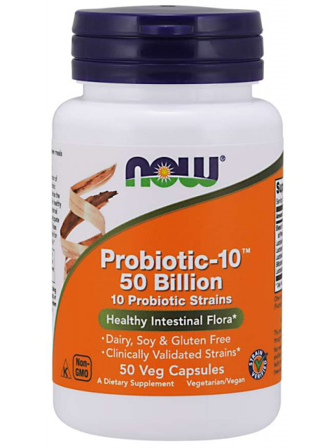 NOW Probiotic-10, probiotika, 50 miliard CFU, 10 kmenů,  50 rostlinných kapslí