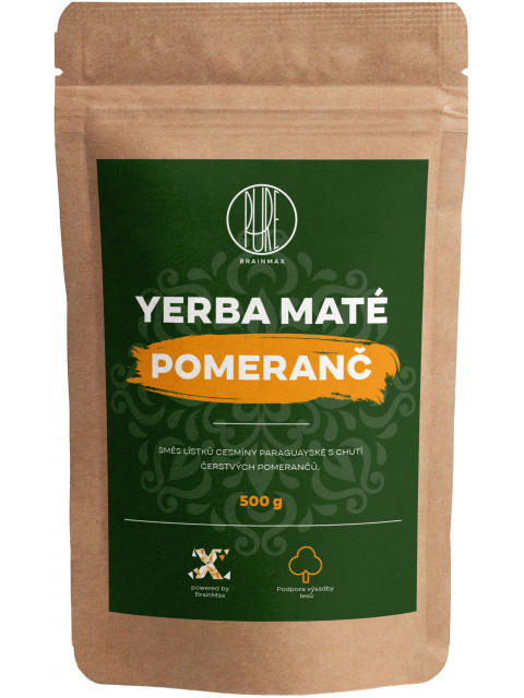 BrainMax Pure Organic Yerba Maté - Pomeranč, 500 g