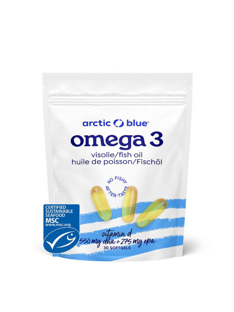 Arctic Blue Omega 3, 550 mg DHA, 275 mg EPA & Vitamin D 400 IU, 30 kapslí