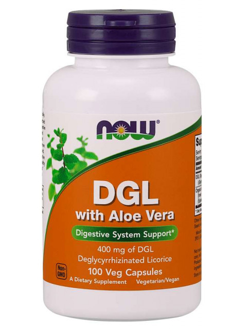 NOW DGL + Aloe Vera, 400 mg, 100 rostlinných kapslí