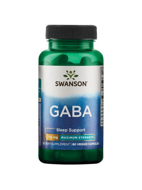 Swanson Maximum Strength GABA, 750 mg, 60 rostlinných kapslí - EXPIRACE 9/2024