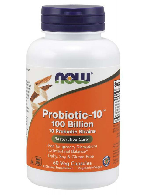 NOW Probiotic-10, probiotika, 100 miliard CFU, 10 kmenů, 60 rostlinných kapslí