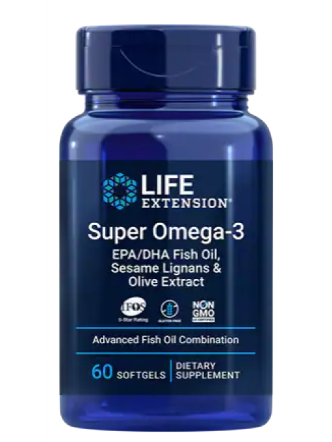 Life Extension Super Omega-3 EPA/DHA Fish Oil, Sesame Lignans & Olive Extract (rybí olej se sezamovými lignany a olivovým extraktem), 60 kapslí