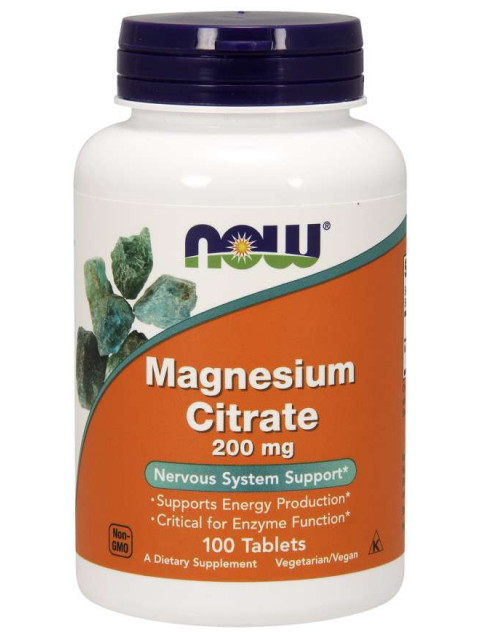 NOW Magnesium Citrate (hořčík citrát), 200 mg, 100 tablet