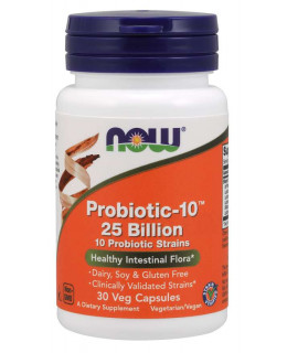 NOW Probiotic-10, probiotika, 25 miliard CFU, 10 kmenů, 30 rostlinných kapslí