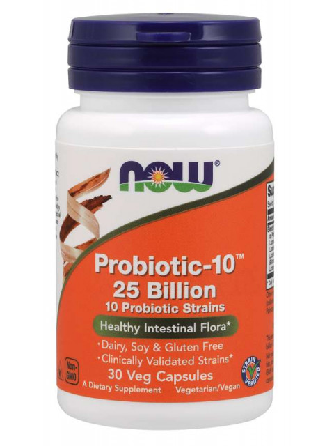 NOW Probiotic-10, probiotika, 25 miliard CFU, 10 kmenů, 30 rostlinných kapslí