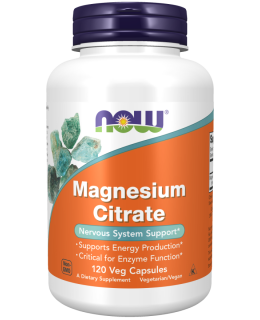 NOW Magnesium Citrate (hořčík citrát), 400 mg, 120 rostlinných kapslí