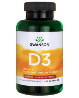 Swanson Vitamin D3, 2000 IU, Vyšší účinnost, 250 kapslí - EXPIRACE 10/2022