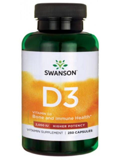 Swanson Vitamin D3, 2000 IU, Vyšší účinnost, 250 kapslí - EXPIRACE 10/2022