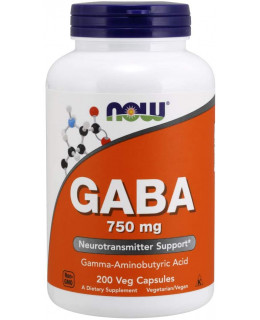 NOW GABA (kyselina gama-aminomáselná) 750 mg, 200 rostlinných kapslí