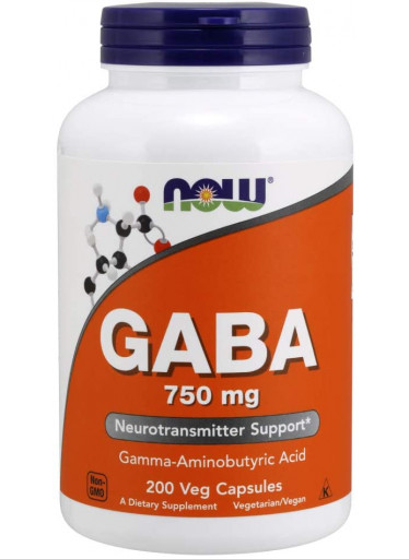 NOW GABA (kyselina gama-aminomáselná) 750 mg, 200 rostlinných kapslí