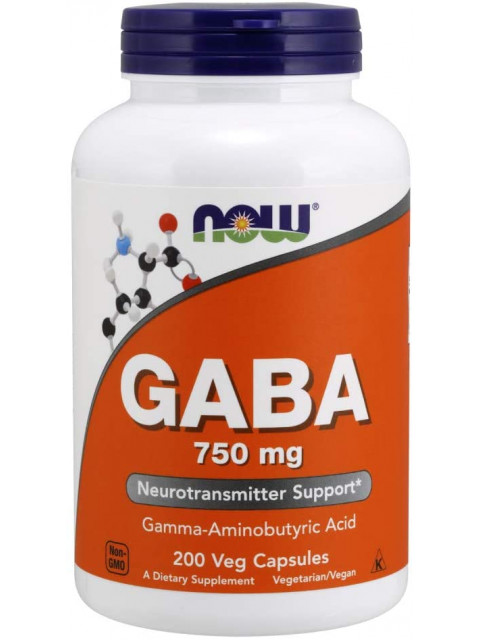 NOW GABA (kyselina gama-aminomáselná) 750 mg, 200 rostlinných kapslí