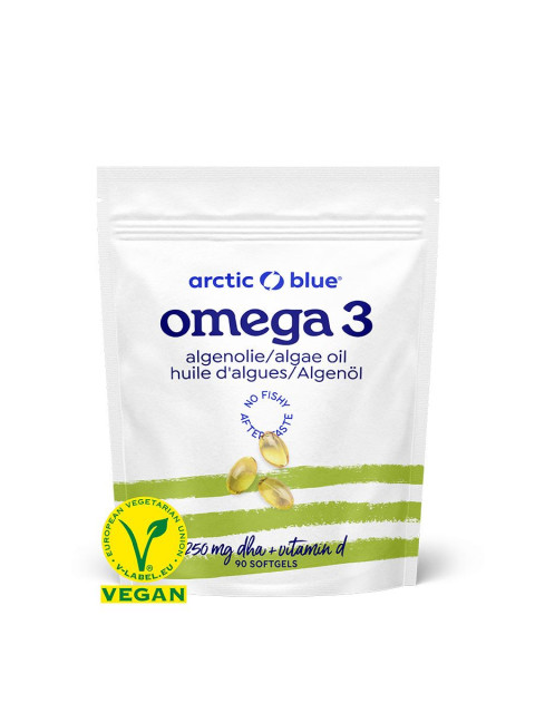 Arctic Blue Vegan Omega 3 Algae, 250 mg DHA & Vitamin D 400 IU, 90 kapslí