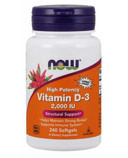 NOW Vitamin D3, 2000 IU, 240 softgel kapslí