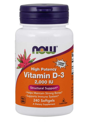 NOW Vitamin D3, 2000 IU, 240 softgel kapslí