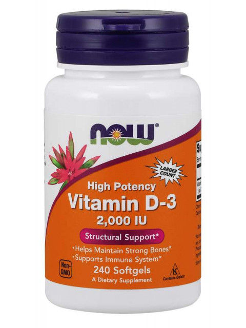 NOW Vitamin D3, 2000 IU, 240 softgel kapslí