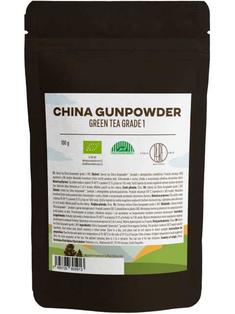 BrainMax Pure China Gunpowder Grade 1, zelený čaj, BIO, 100 g