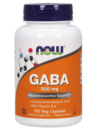 NOW GABA (kyselina gama-aminomáselná) 500 mg + 2mg Vitamín B6, 200 kapslí