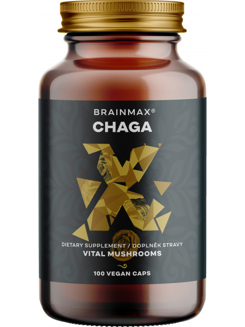 BrainMax Chaga extrakt, 50 % polysacharidů a 20 % beta-1,3/1,6 D-glukanů, 500 mg, 100 rostlinných kapslí