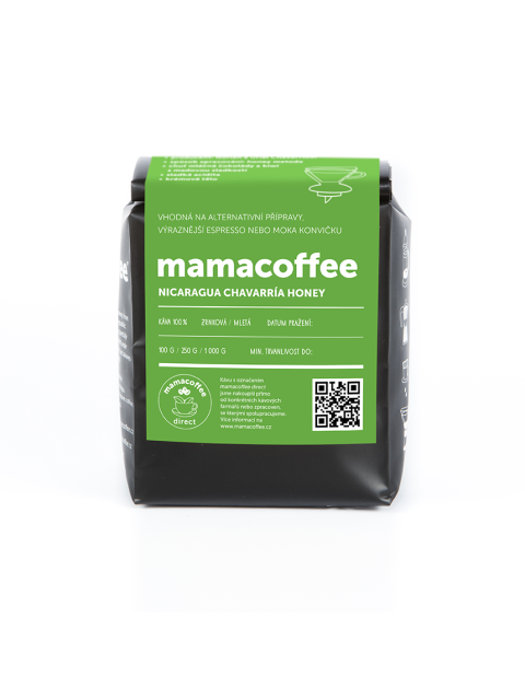 mamacoffee výběrová káva Nicaragua Chavarría Honey zrnková 250 g - mléčná čokoláda a kiwi s medovou sladkostí - EXPIRACE 4/2025