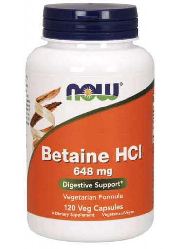 NOW Betaine HCl, vegetariánský, 648 mg, 120 rostlinných kapslí