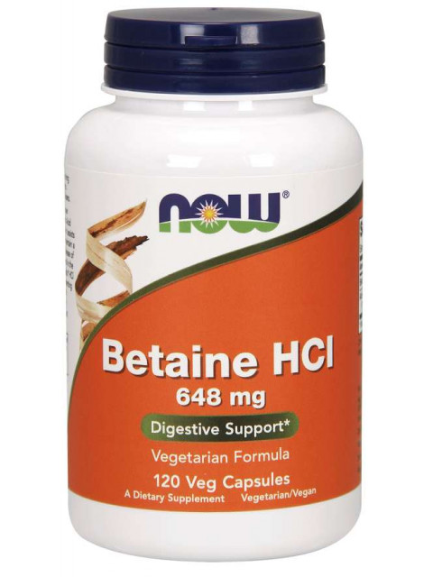 NOW Betaine HCl, vegetariánský, 648 mg, 120 rostlinných kapslí