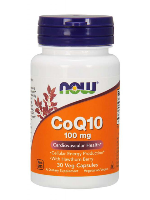 NOW CoQ10 (koenzym Q10) + Hloh, 100 mg, 30 rostlinných kapslí