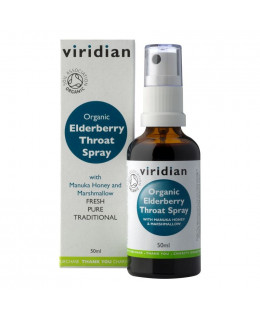 Viridian Elderberry Throat Spray Organic (Sprej při bolesti v krku a kašli Bio), 50 ml