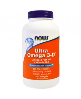 NOW Ultra omega-3 s vitamínem D, 300 DHA / 600 EPA, 180 softgel kapslí